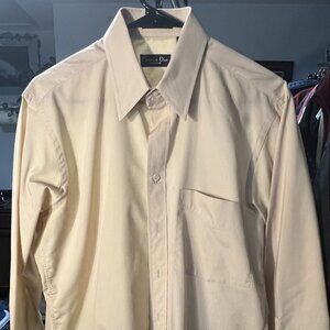 VTG Christian Dior Monsieur Khaki Beige Long-Sleeve Button-Up SZ Med